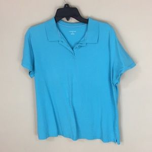 Lands End Turquoise  Cotton Women’s Polo Golf Tennis Shirt Top Size Large
